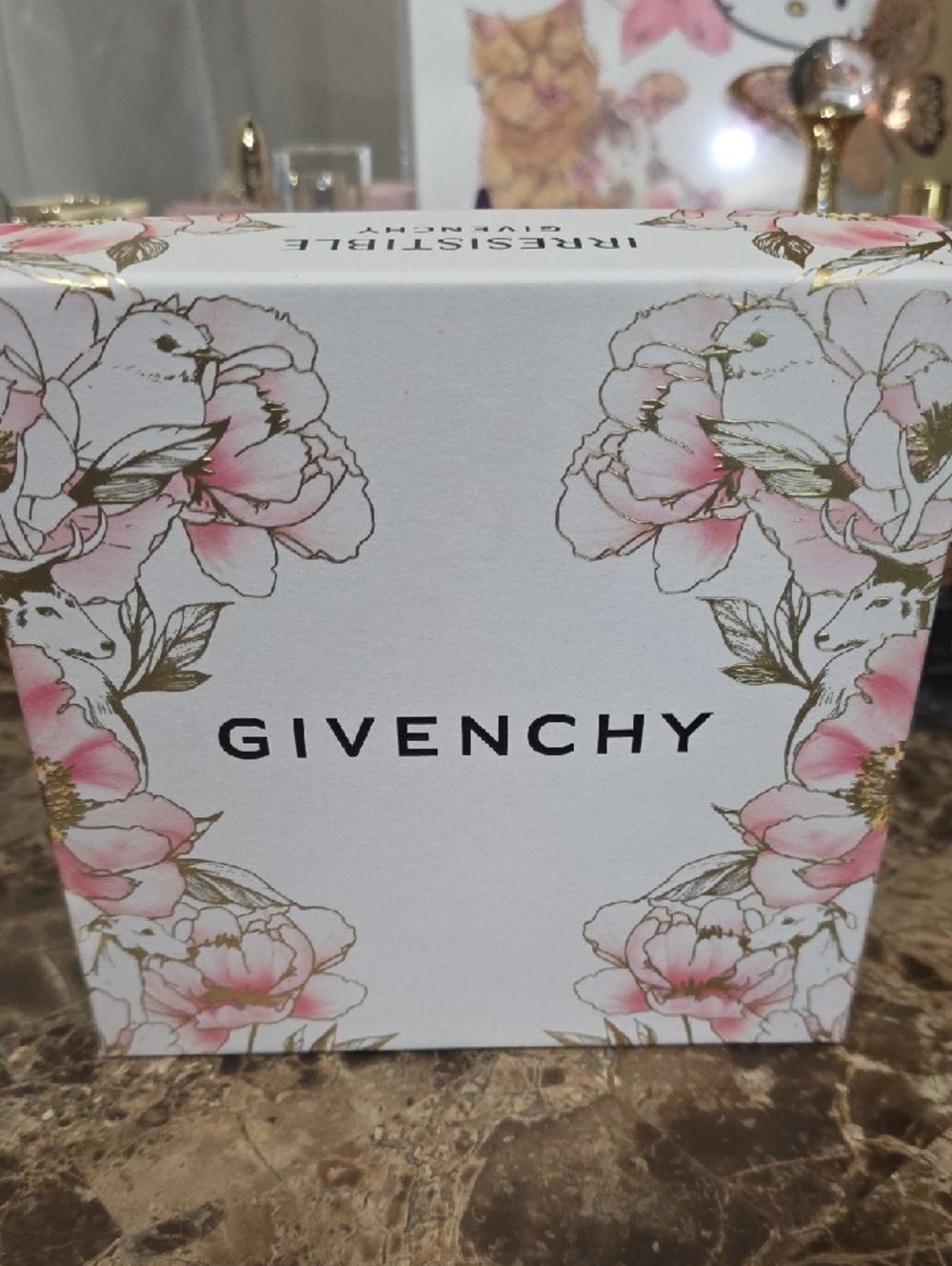 Givenchy White Box with Pink and Gold Floral Accents